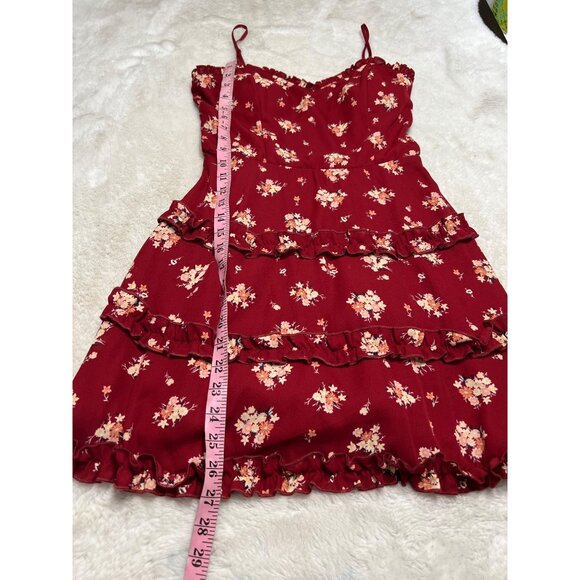 Blue Rain Floral Red Sundress With Ruffles & Spaghetti Straps size small - Picture 5 of 5